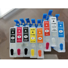 T1590-1599: 8 cartouches d'encre vides rechargeables avec puce auto-reset